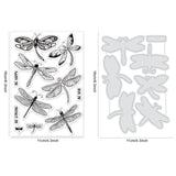 1Pc Carbon Steel Cutting Dies Stencils & 1 Sheet PVC Plastic Stamps, for DIY Scrapbooking/Photo Album, Decorative Embossing DIY Paper Card, Dragonfly, Flower, Insect Pattern