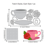 Globleland Roses, Teacups, Checkered BackgroundCarbon Steel Cutting Dies Stencils, for DIY Scrapbooking/Photo Album, Decorative Embossing DIY Paper Card