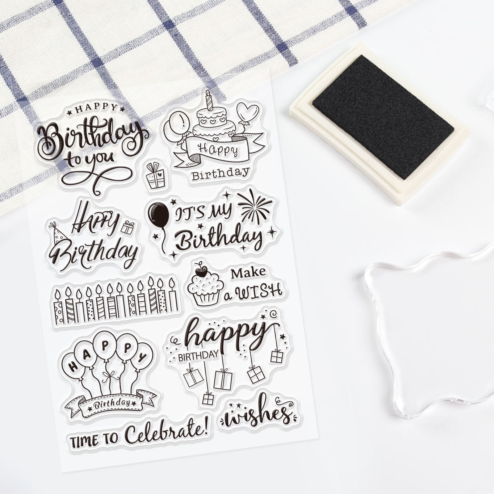 Globleland Happy Birthday to You, It's Time to Celebrate, It's My Birthday, Blessings, Make a Wish Clear Silicone Stamp Seal for Card Making Decoration and DIY Scrapbooking
