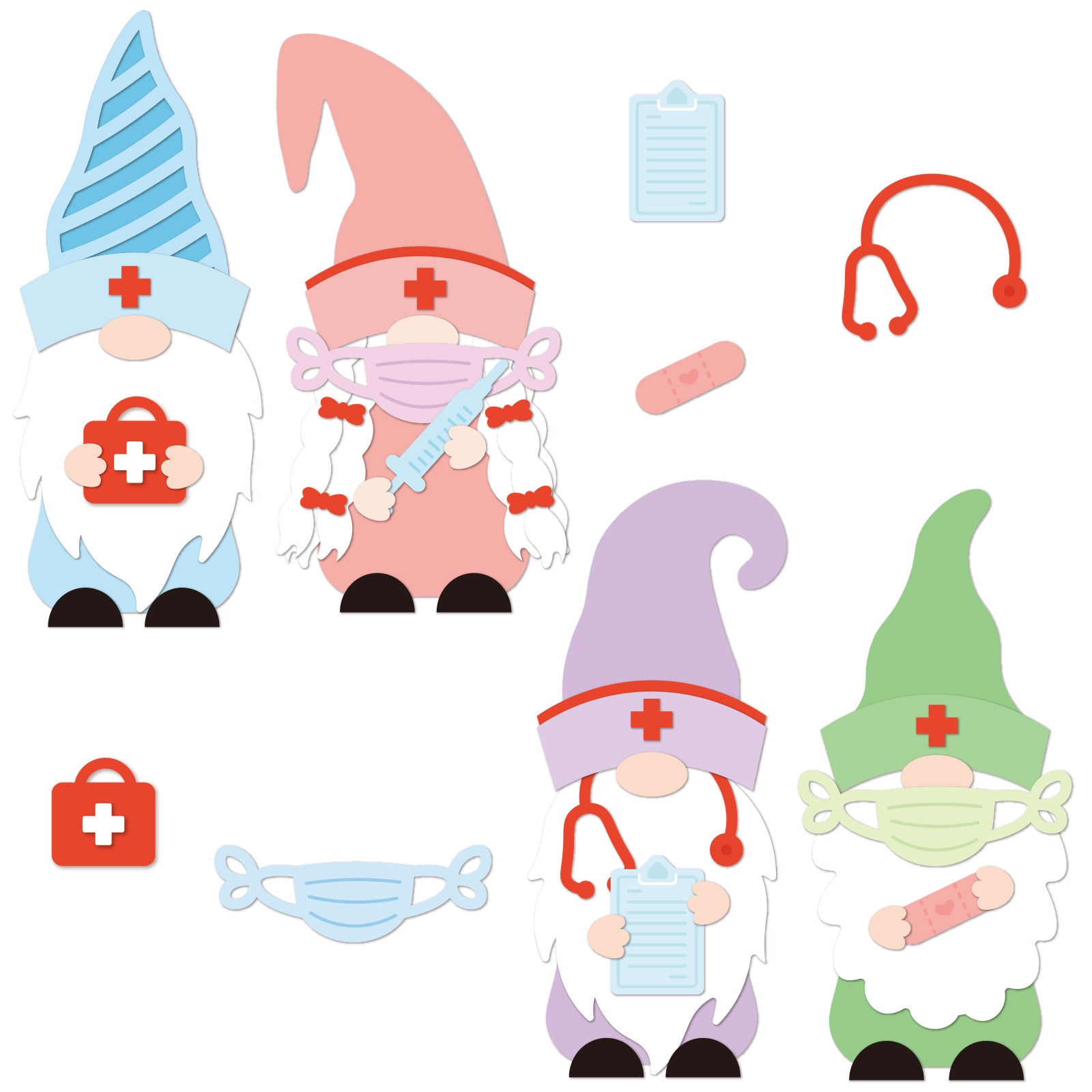 Globleland Gnome Elf, Doctor, Nurse Day Carbon Steel Cutting Dies Stencils, for DIY Scrapbooking/Photo Album, Decorative Embossing DIY Paper Card