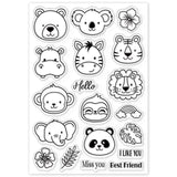 Globleland Animal Heads, Bear, Monkey, Elephant, Hippo, Tiger, Zebra Clear Stamps Seal for Card Making Decoration and DIY Scrapbooking