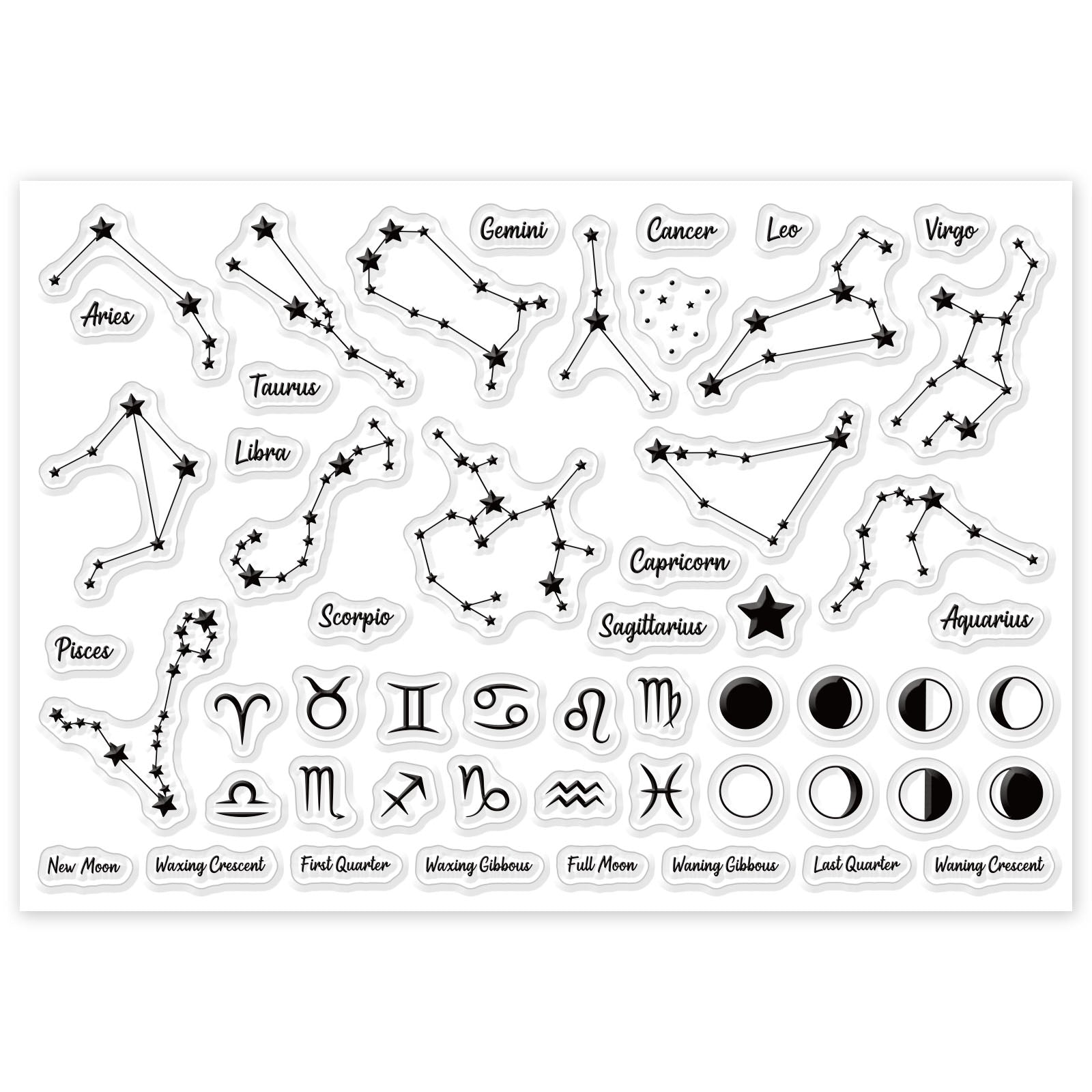 Globleland 12 Constellations, Phases of the Moon Clear Silicone Stamp Seal for Card Making Decoration and DIY Scrapbooking