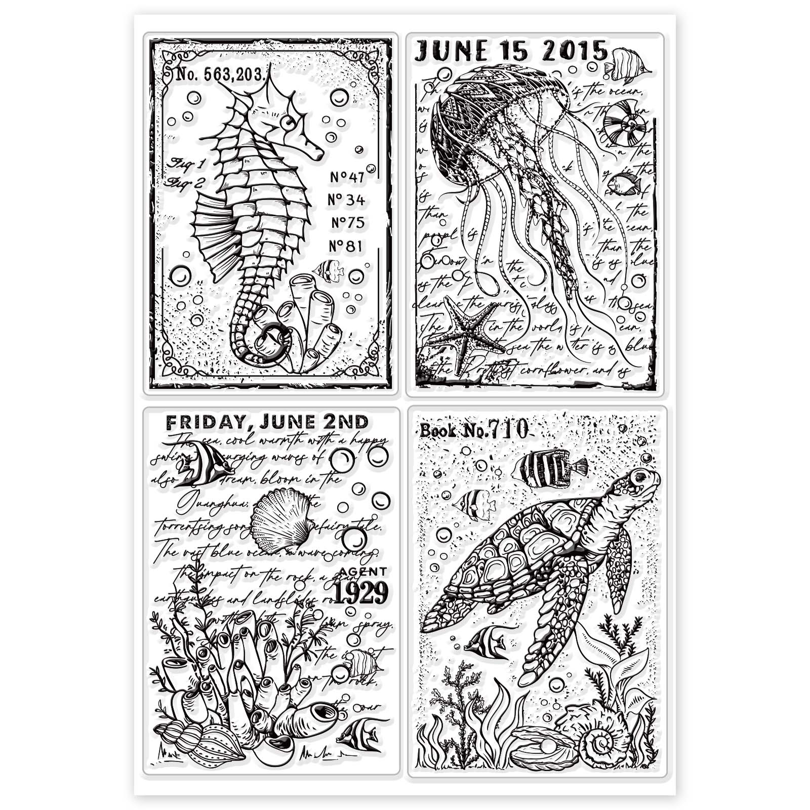 Globleland Seahorse, Sea Turtle, Shell, Conch Clear Stamps Seal for Card Making Decoration and DIY Scrapbooking