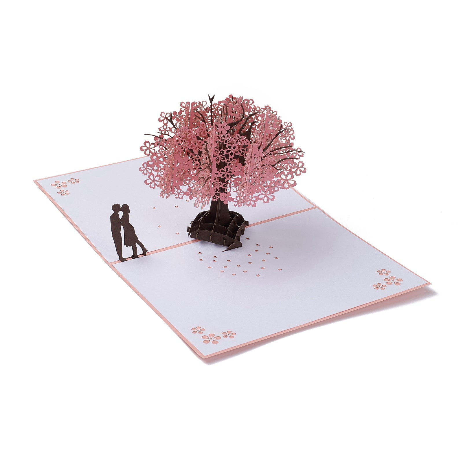 Globleland Rectangle 3D Cherry Tree Pop Up Paper Greeting Card, with Envelope, Valentine's Day Wedding Birthday Invitation Card, Pink, 198x147x6mm
