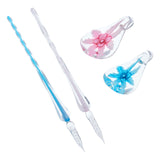 Globleland 2 Colors Glass Writing Dip Pen and 2 Colors Teardrop Glass Writing Dip Pen Holder Set, Mixed Color, 19.1x1.25x1.25cm, 5.2x2.85x1.2cm