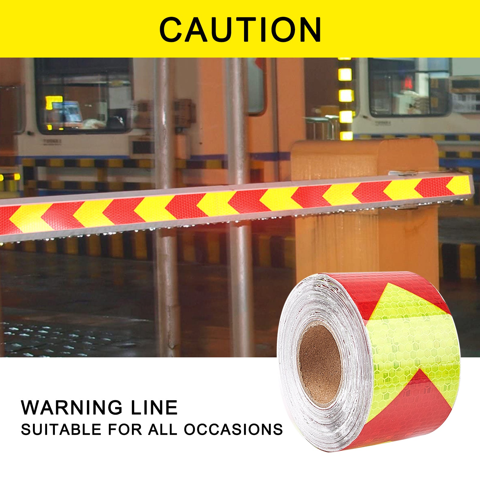 Globleland 2" X 33ft Reflective Hazard Warning Tape Yellow Red High Intensity Waterproof Reflector Safety Tape Marking Tape for Outdoor Steps, Red, 50mm, 10m/roll