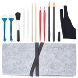 Globleland Drawing Tool Kits, including Plastic Brushes & Scraping Pen, Stainless Steel Scraper, Polyester Mitten, Bamboo Stick and Dual Tip Scratching Coloring Pen, Mixed Color, 125x29x13mm, 13pcs/set