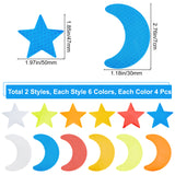 Globleland 8 Sets 2 Style Star & Moon PET Safety Reflector Strips Adhesive Stickers, Auto Accessories, Mixed Color, 6pcs/set, 4 sets/style