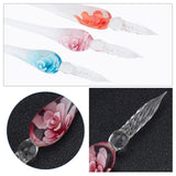 Globleland Glass Dip Pen & Pen Holder Set, with Floral Pattern & Packaging Box, Old Lace, 49~180x26x16x9.5~13mm, Hole: 7mm, 2pcs/box