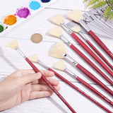 Globleland 9Pcs Sector Painting Brush, Bristle Hair Brushes with Wooden Handle, for Watercolor Painting Artist Professional Painting, Dark Red, 28.8~31.6x0.6~1.2cm, 9pcs