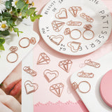20Pcs 4 Style Iron Paper Clips, Mixed Shapes, with 1Pc Aluminum Box, for Valentine's Day, Rose Gold, Clips: 12~36x23.5~33x1~4mm, 5pcs/style