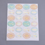Globleland 1 Inch Thank You Sticker, DIY Label Paster Picture Stickers, Oval with Word Thank You and Flower Pattern, Colorful, Sticker: 35x25mm, about 24pcs/sheet