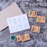 Globleland Wooden Stamps, Rectangle with Plants, BurlyWood, 4x2.7x2.5cm, 1pc/pattern, 9pcs/set