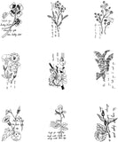 Globleland Wooden Stamps, Rectangle with Plants, BurlyWood, 4x2.7x2.5cm, 1pc/pattern, 9pcs/set