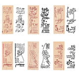 Globleland Wooden Stamps, with Rubber, Rectangle with Flower Pattern, Flower Pattern, 55x22x19mm, 5pattern, 1pc/pattern, 5pcs/set