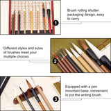 Globleland 1 Set Calligraphy Brushes Pen Set, with 1Pc Roll-up Bamboo Brush Holder, 1Pc Wooden Brush Holder, for Professional Calligraphy, Mixed Color, 2~30x0.3~35cm, 11pcs/set