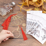 Globleland 6Pcs 6 Style Chinese Ancient Hand Fan Shape Brass Wire Wrap Metal Bookmark with Tassel for Book Lover, Golden, Red, 175~217mm, 1pc/style