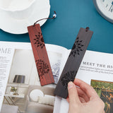 Globleland 2Pcs 2 Colors Sandalwood Carving Bookmark, with Polyester Cord and Ceramic Beads, Rectangle with Sun & Tree, Mixed Color, 220mm, 1pc/color