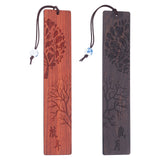 Globleland 2Pcs 2 Colors Tree of Life Engraved Wood Bookmark for Book Lover, Vintage Rectangle Bookmark with Chinese Character and Tassel, Mixed Color, 222~230mm, 1pc/color