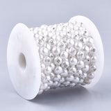 1 Roll Plastic Imitation Pearl Beaded Trim Garland Strand, Great for Door Curtain, Wedding Decoration DIY Material, with Rhinestone, Half Round, White, 10.5x4.5mm, 10yards/roll