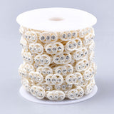 1 Roll Plastic Imitation Pearl Beaded Trim Garland Strand, Great for Door Curtain, Wedding Decoration DIY Material, with Rhinestone, Floral White, 14x4mm, 10yards/roll