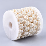 1 Roll Plastic Imitation Pearl Beaded Trim Garland Strand, Great for Door Curtain, Wedding Decoration DIY Material, with Rhinestone, Flower, Floral White, 15x4.5mm, 10yards/roll