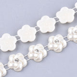 1 Roll Plastic Imitation Pearl Beaded Trim Garland Strand, Great for Door Curtain, Wedding Decoration DIY Material, with Rhinestone, Flower, Floral White, 15x4.5mm, 10yards/roll