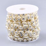 1 Roll Plastic Imitation Pearl Beaded Trim Garland Strand, Great for Door Curtain, Wedding Decoration DIY Material, with Rhinestone, Floral White, 16.5x5mm, 10yards/roll