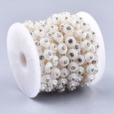 1 Roll Plastic Imitation Pearl Beaded Trim Garland Strand, Great for Door Curtain, Wedding Decoration DIY Material, with Rhinestone, Flat Round, Creamy White, 12.5x5.5mm, 10yards/roll