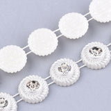1 Roll Plastic Imitation Pearl Beaded Trim Garland Strand, Great for Door Curtain, Wedding Decoration DIY Material, with Rhinestone, Flat Round, Creamy White, 12.5x5.5mm, 10yards/roll