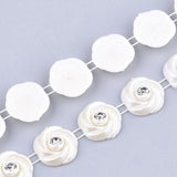 1 Roll Plastic Imitation Pearl Beaded Trim Garland Strand, Great for Door Curtain, Wedding Decoration DIY Material, with Rhinestone, Flower, Creamy White, 16x5mm, 10yards/roll