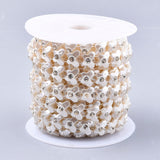 1 Roll Plastic Imitation Pearl Beaded Trim Garland Strand, Great for Door Curtain, Wedding Decoration DIY Material, with Rhinestone, Butterfly, Floral White, 13.5x4mm, 10yards/roll