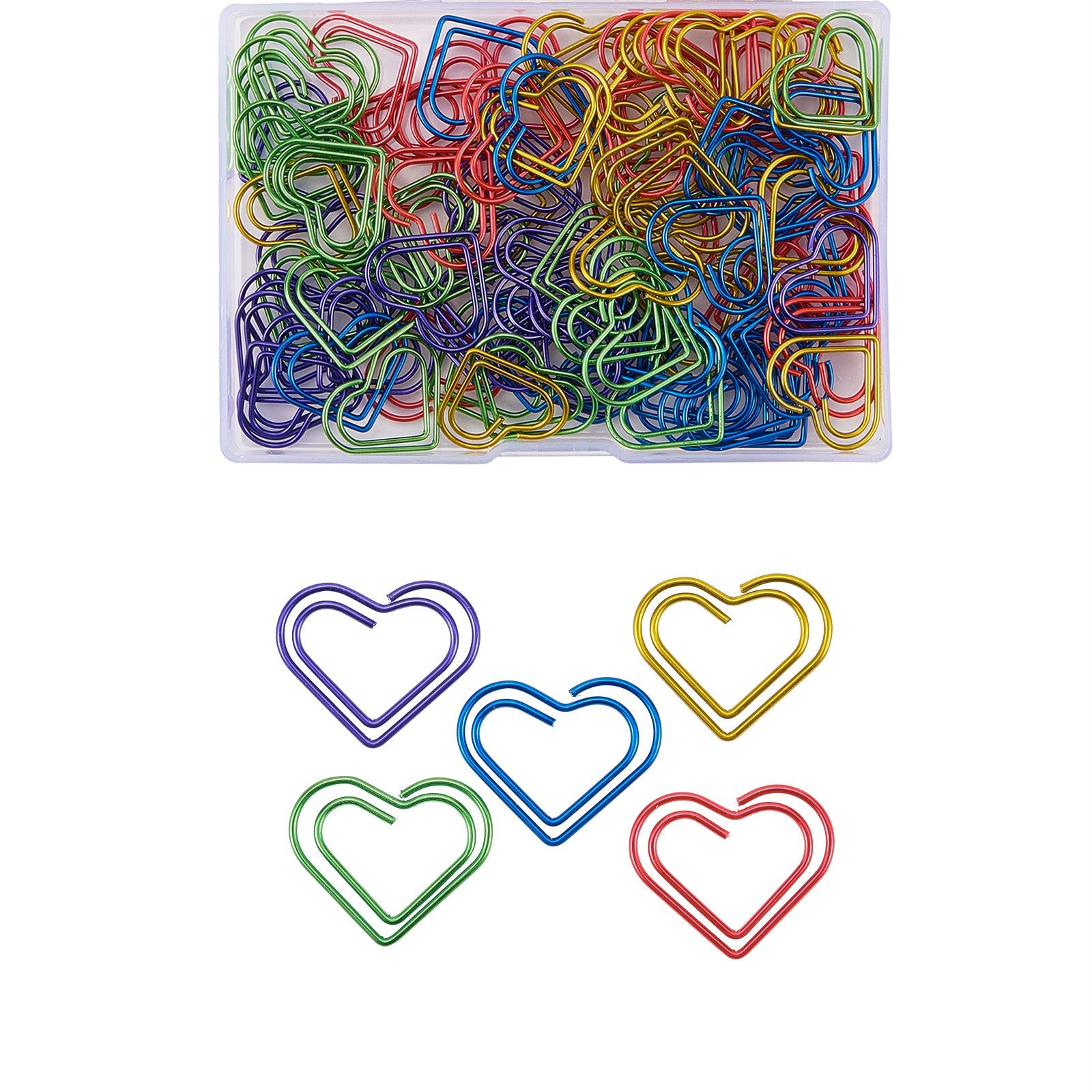 100 Pcs 5 Colors Iron Paper Clips, Heart, Mixed Color, 20x23x1mm, 20pcs/color