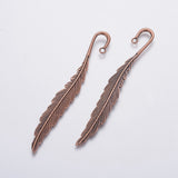 Globleland Alloy Bookmarks Findings, Feather, Red Copper, 114.5x13.5x3.5mm, Hole: 2.5mm, 2pc/set