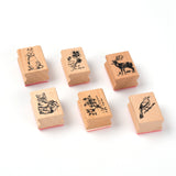 Globleland Wood DIY Stamps, with Rubber Animals and Plants Patterns Stamps Set, for DIY Craft Card Scrapbooking Supplies, BurlyWood, 4x2.75~3.05x2.3~2.4cm, 6pcs/set