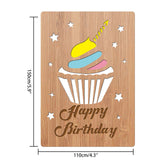 Globleland Bamboo Greeting Card & Paper Envelope with Bowknot, Rectangle with Hollow Pattern, Cake Pattern, 150~173x110~124x7mm, 2pcs/set