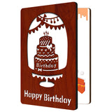 Globleland MDF Greeting Card & Paper Envelope with Bowknot, Rectangle with Hollow Pattern, Birthday Themed Pattern, 150~173x110~124x7mm, 2pcs/set