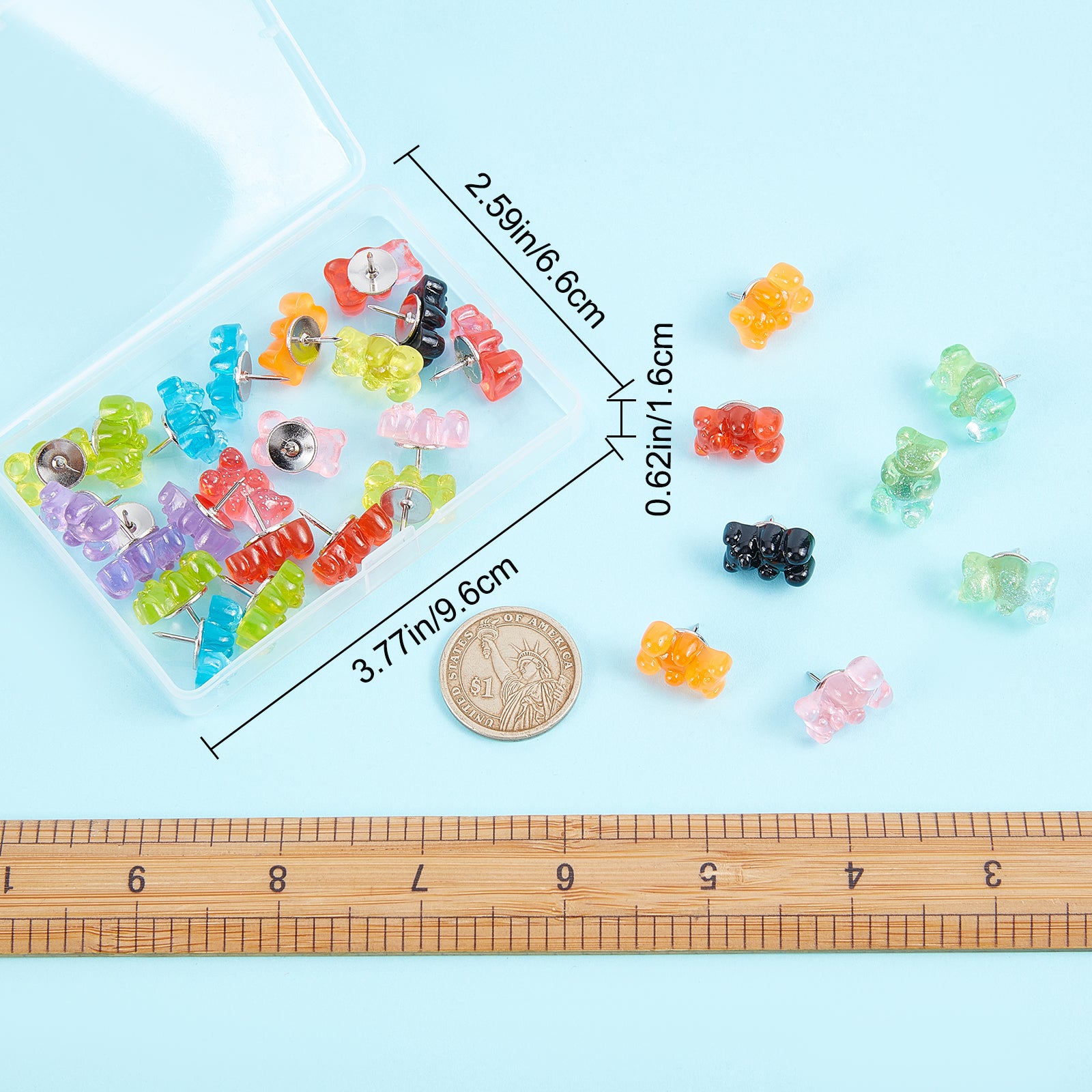 Plastic Bear Shape Push Pins, Thumbtack, with Steel Pin, for Home School Office Notice Board Cork Board, Mixed Color, 18x11mm, 30pcs/box