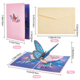 Globleland Rectangle 3D Butterfly Pop Up Paper Greeting Card, with Envelope, Valentine's Day Wedding Birthday Invitation Card, Butterfly Pattern, 180x130x3mm