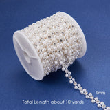 1 Roll Flower Plastic Imitation Pearl Beaded Trim Garland Strands, with Spool, Glass Rhinestones, for Wedding, White, 9x3mm, about 10yards/roll