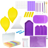 Globleland DIY Diamond Painting Tool Kit, include 6Pcs Trays, 1 Sheet Sticker, 20Pcs Glue Clays, 4Pcs Pen, 1Pc Tweezer, 1Pc Spoon, 4Pc Pen Grips, 1Pc Scraper, 1Pc Mat, 2Pc Clip, 1Pc Box, 50Pc Bag, 1Pc Zipper Bag, Purple, Tray: 166x85mm, 2Set/Pack