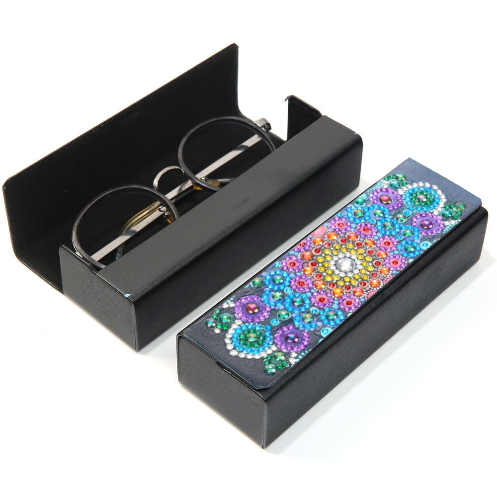 Globleland DIY Imitation Leather Glasses Case Diamond Painting Kits, Eyeglasses Case Craft with Magnetic Closure, with Glue Clay, Tray, Pen, Rhinestones, Floral Pattern, Case: 160x54x36mm, 2Set/Pack