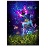 Globleland DIY Rectangle Butterfly Theme Diamond Painting Kits, Including Canvas, Resin Rhinestones, Diamond Sticky Pen, Tray Plate and Glue Clay, Butterf with Wishing Bottle, Royal Blue, 400x300mm, 2Set/Pack