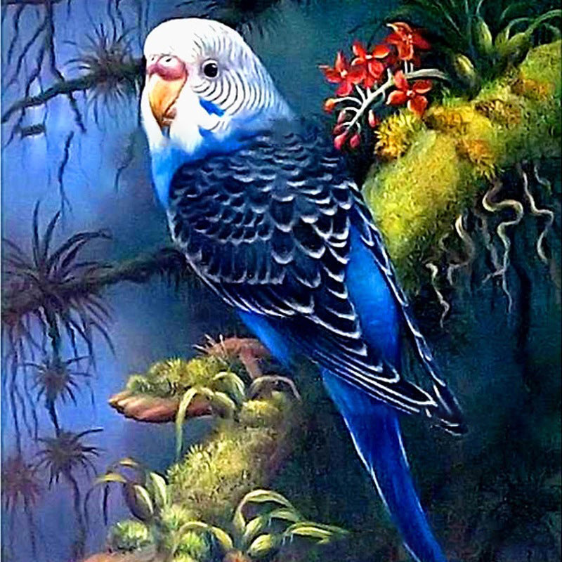 Globleland DIY Birds Theme Diamond Painting Kits, Including Canvas, Resin Rhinestones, Diamond Sticky Pen, Tray Plate and Glue Clay, Blue, 300x300mm, 4Set/Pack