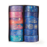 Globleland 12Pcs 12 Styles Starry Sky Pattern Adhesive Paper Tapes Set, Round Stickers, for Card-Making, Scrapbooking, Diary, Planners, Envelope & Notebooks, Mixed Color, 15x32mm, 1pc/style