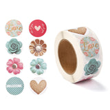 Globleland 3D Flower & Heart Pattern Roll Stickers, Self-Adhesive Paper Gift Tag Stickers, for Party, Decorative Presents, Mixed Color, 6.3x2.85cm, 5Roll/Set