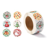 Globleland Christmas Themed Flat Round Roll Stickers, Self-Adhesive Paper Gift Tag Stickers, for Party, Decorative Presents, Mixed Color, 6.3x2.85cm