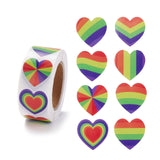 Globleland Colorful Paper Gift Tag Stickers, with Rainbow Strip Adhesive Labels Roll Stickers, for Party, Decorative Presents, Heart Pattern, 2.5x2.5x0.01cm