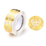 Globleland Thank you Stickers Roll, Self-Adhesive Paper Gift Tag Stickers, for Party, Decorative Presents, Flat Round , Gold, 25x0.1mm, about 500pcs/roll, 5rolls/set