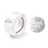 Globleland Thank you Stickers Roll, Self-Adhesive Paper Gift Tag Stickers, for Party, Decorative Presents, Flat Round , Silver, 25x0.1mm, about 500pcs/roll, 5rolls/set